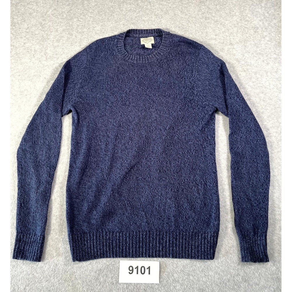 St. John's Bay Sweater Mens Small Blue Tight Knit Ribbed Trim Cotton Crew Neck
